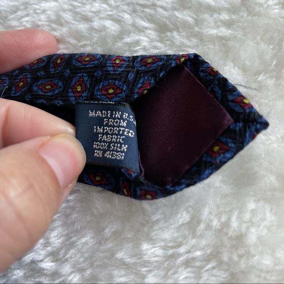Polo by Ralph Lauren Black Blue and Red Geometric Tile Printed Textured Neck Tie - Picture 10 of 12